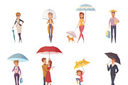 People and umbrella icons set