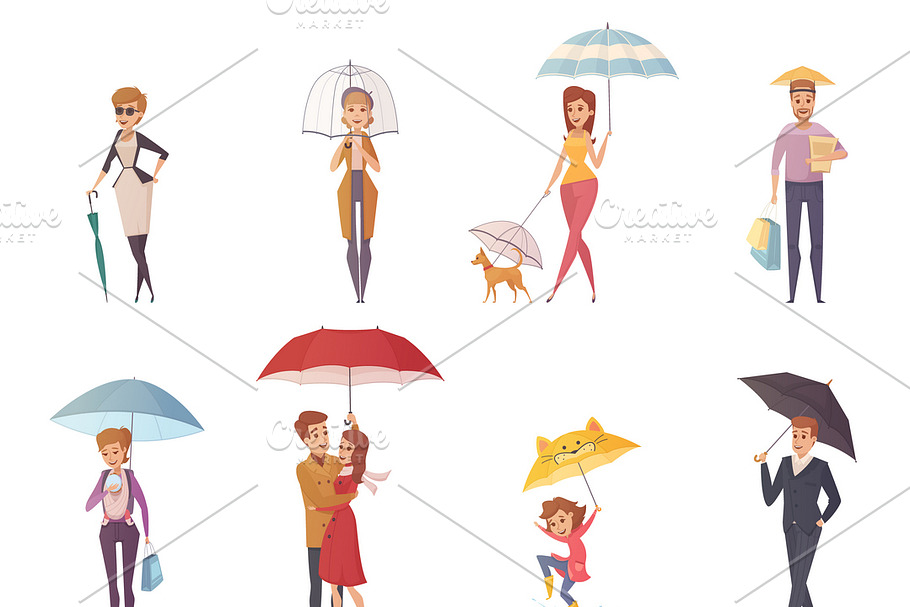 People and umbrella icons set in Icons - product preview 8