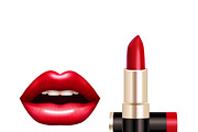 Lips and lipstick realistic set