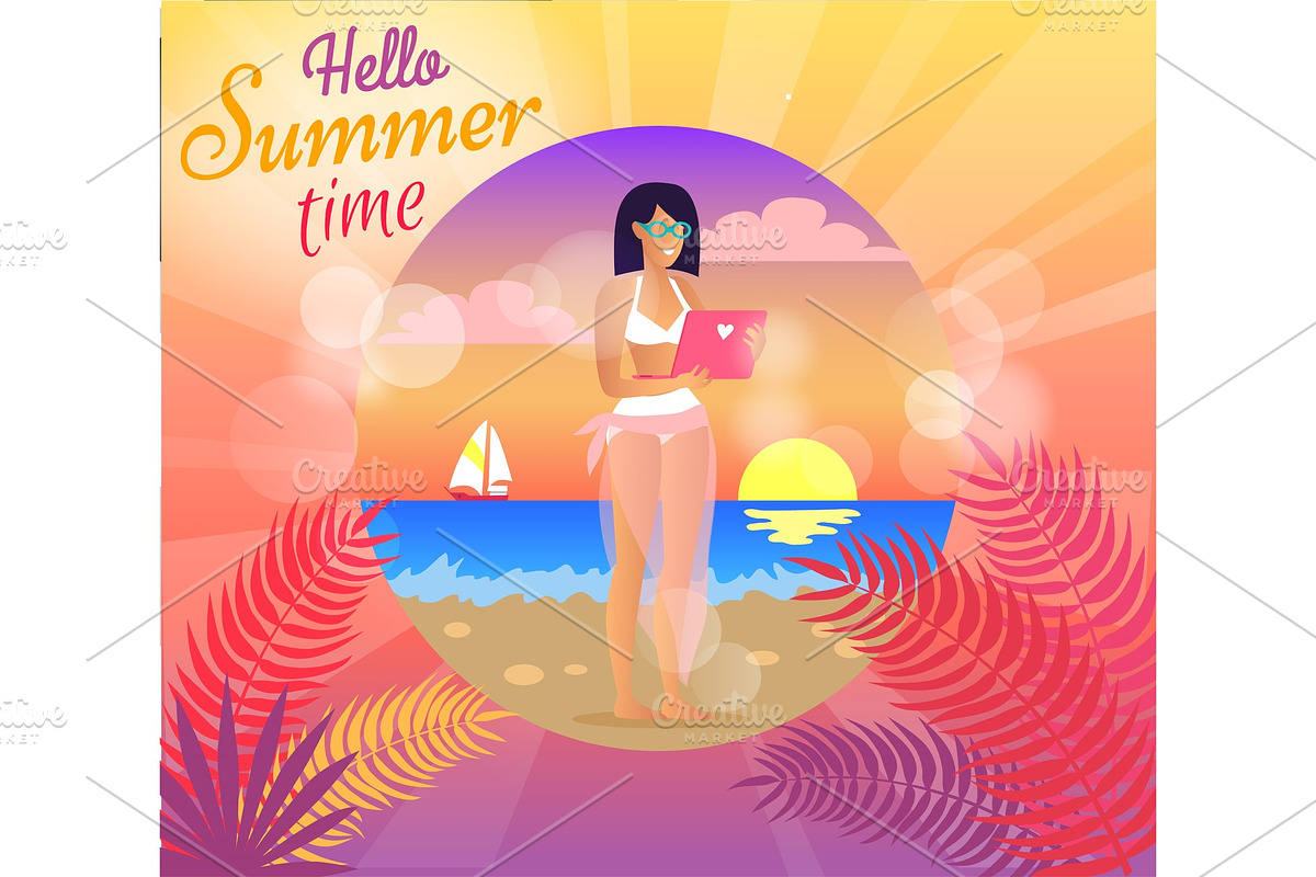 Hello Summer Time Poster, Vector in Illustrations - product preview 8