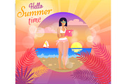 Hello Summer Time Poster, Vector