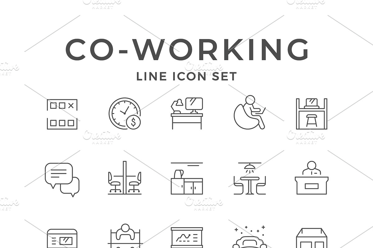 Set line icons of co-working in Icons - product preview 8