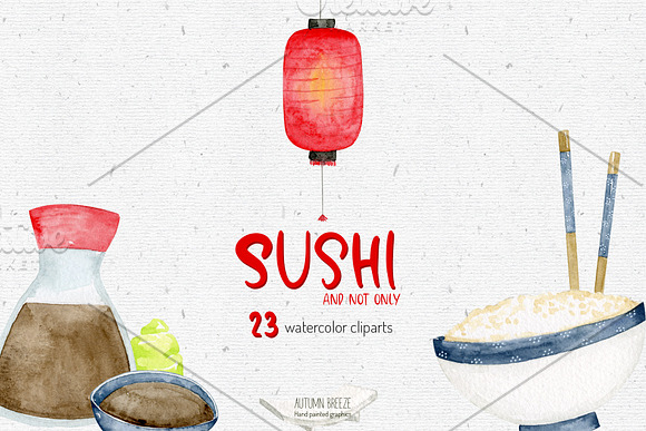 Watercolor sushi clipart in Illustrations - product preview 2