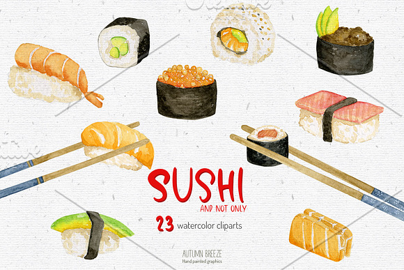 Watercolor sushi clipart in Illustrations - product preview 3