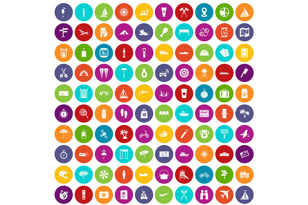 100 journey icons set color