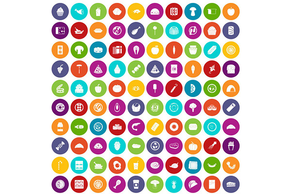 100 meal icons set color