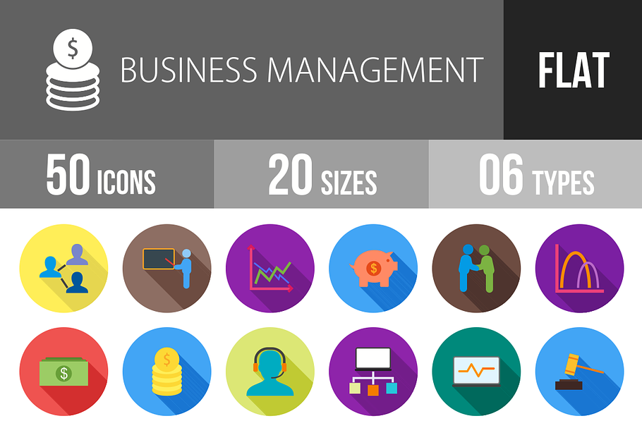 50 Business Flat Shadowed Icons