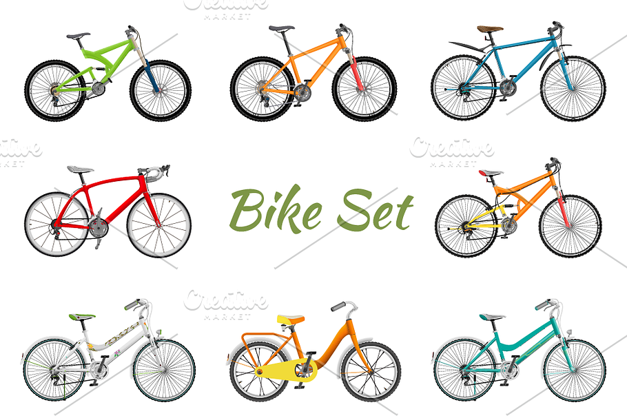 Realistic Bicycles Set