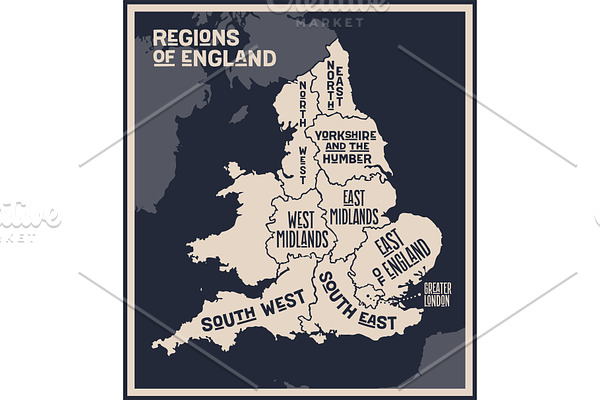 Poster map of regions of England