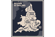 Poster map of regions of England