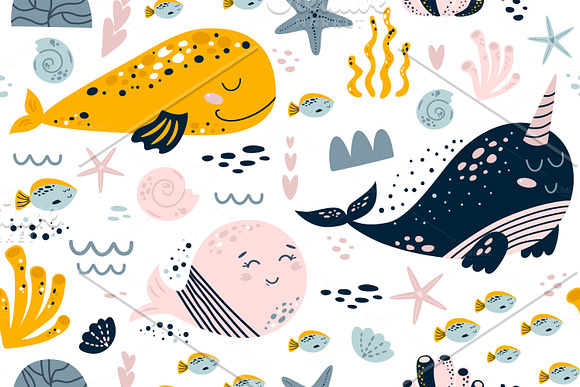 Cute animals Baby whales pattern in Patterns - product preview 3