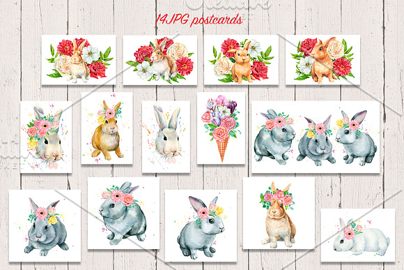Сute bunnies watercolor illustration in Illustrations - product preview 4
