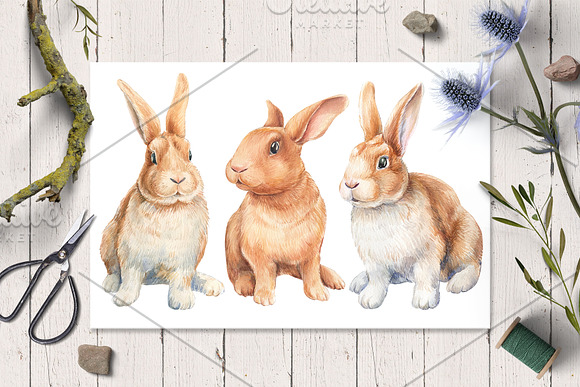 Сute bunnies watercolor illustration in Illustrations - product preview 7