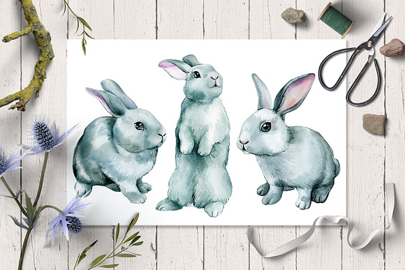 Сute bunnies watercolor illustration in Illustrations - product preview 9