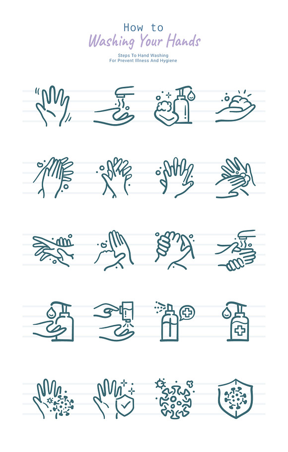 Hand Washing Outline Doodle in Icons - product preview 1