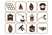 Honey and bee icons set