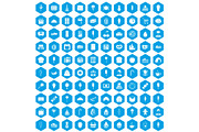 100 dessert icons set blue