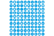 100 donation icons set blue