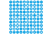 100 drawing icons set blue