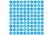 100 eco icons set blue