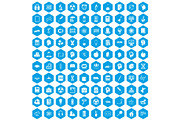 100 education icons set blue