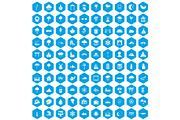 100 scenery icons set blue