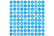 100 science icons set blue
