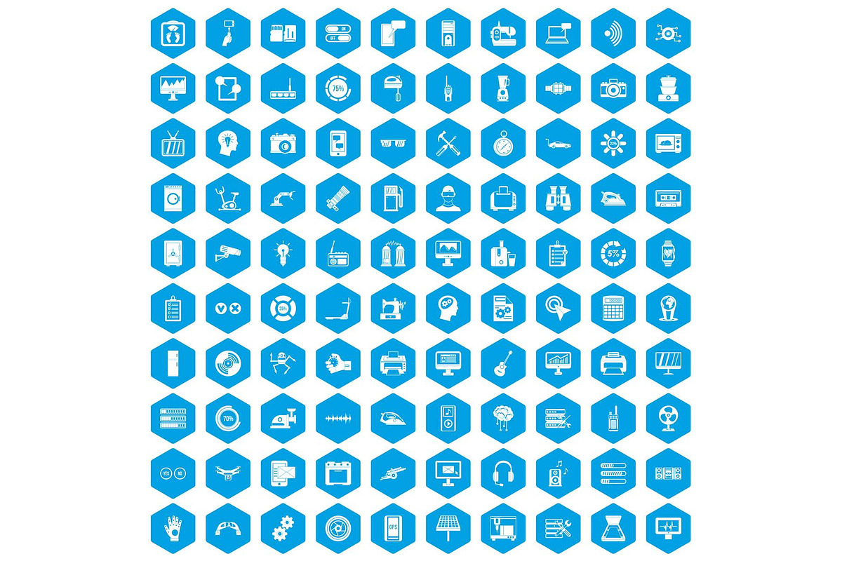 100 settings icons set blue in Illustrations - product preview 8
