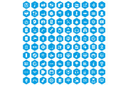 100 settings icons set blue