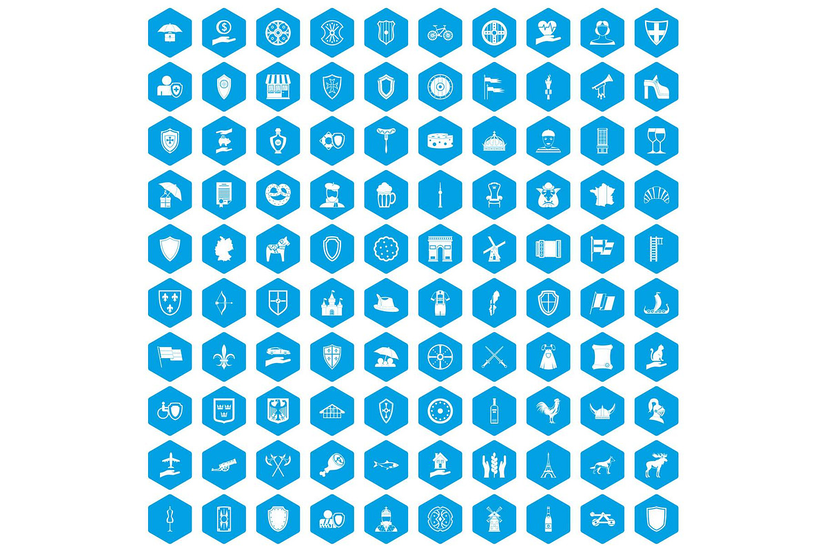 100 shield icons set blue in Illustrations - product preview 8