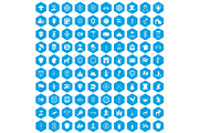 100 shield icons set blue