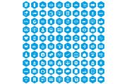 100 shopping icons set blue