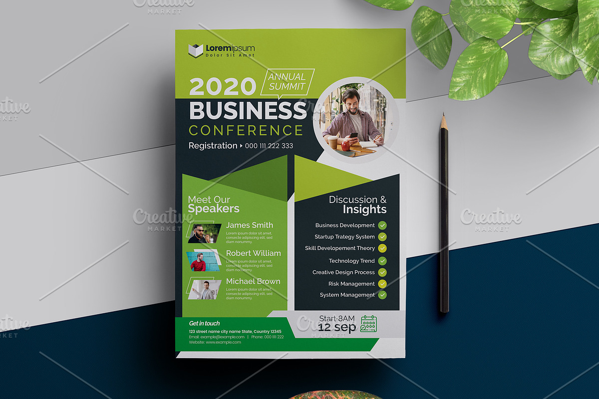 Green Conference Flyer in Flyer Templates - product preview 8