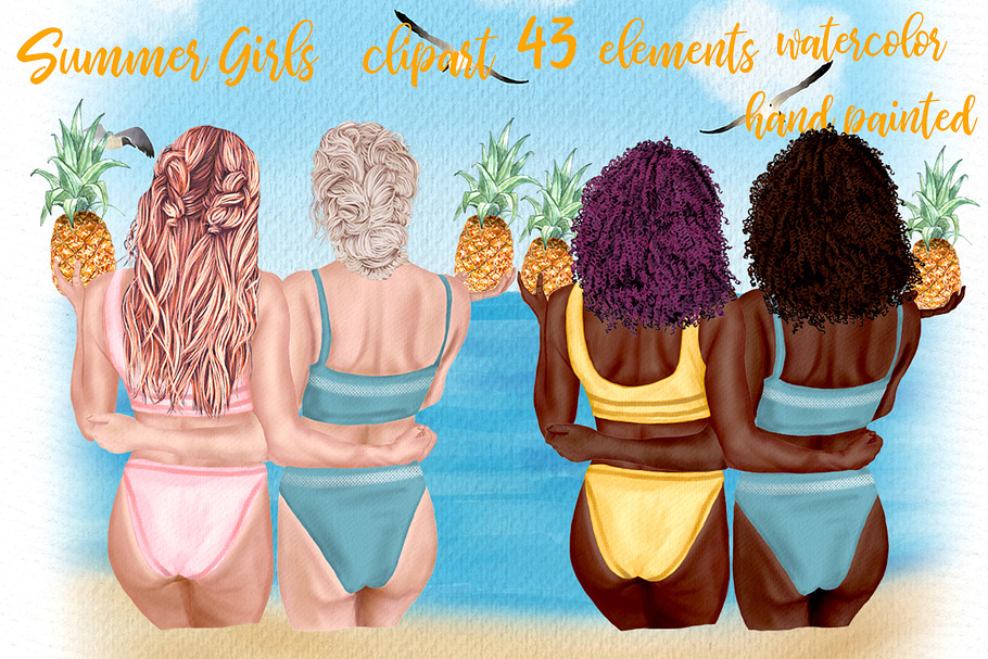 Summer girls clipart Beach girls