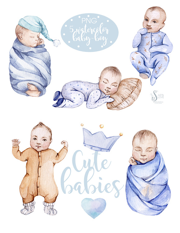 Watercolor NEW Honey Baby BOY in Illustrations - product preview 1