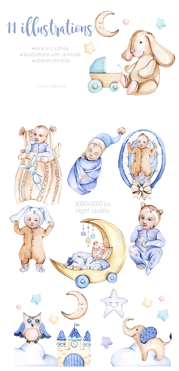 Watercolor NEW Honey Baby BOY in Illustrations - product preview 5