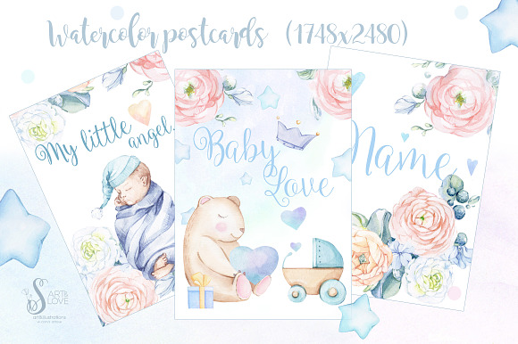 Watercolor NEW Honey Baby BOY in Illustrations - product preview 6