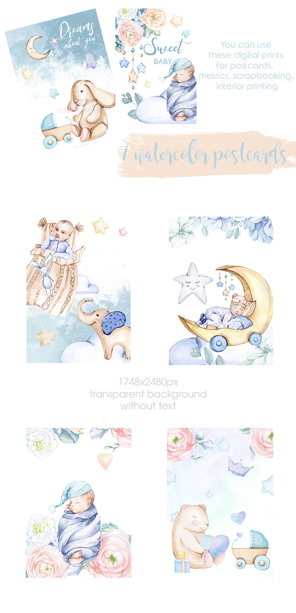 Watercolor NEW Honey Baby BOY in Illustrations - product preview 7