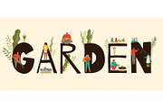 Garden banner with people characters