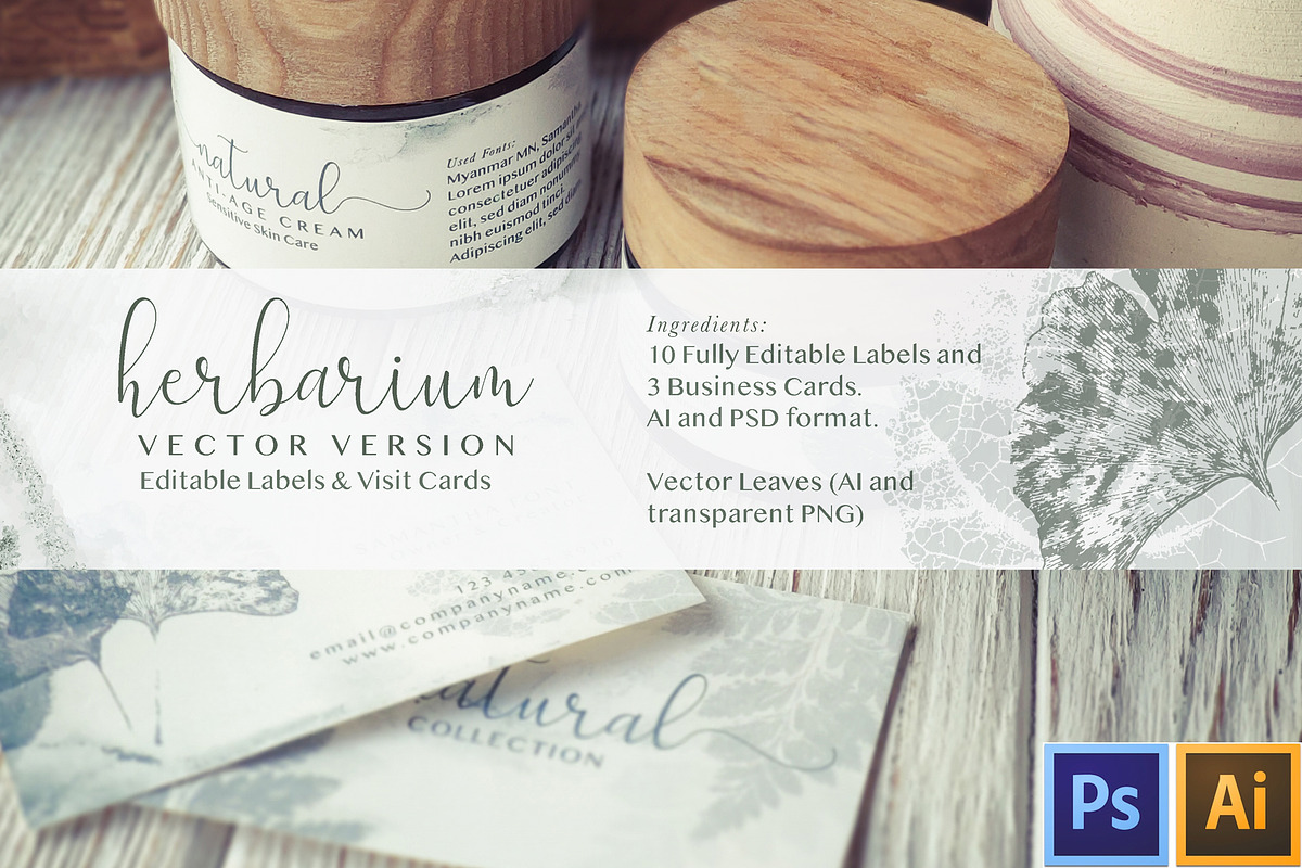 Herbarium: Vector Labels in Business Card Templates - product preview 8