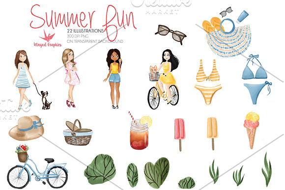 Summer fun : 22 watercolor drawings in Illustrations - product preview 2