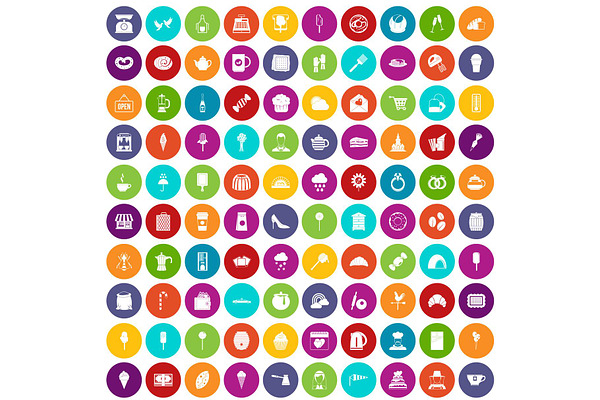 100 patisserie icons set color