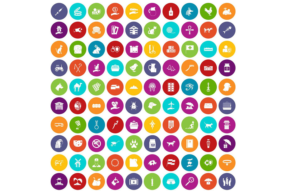 100 pets icons set color in Illustrations - product preview 8