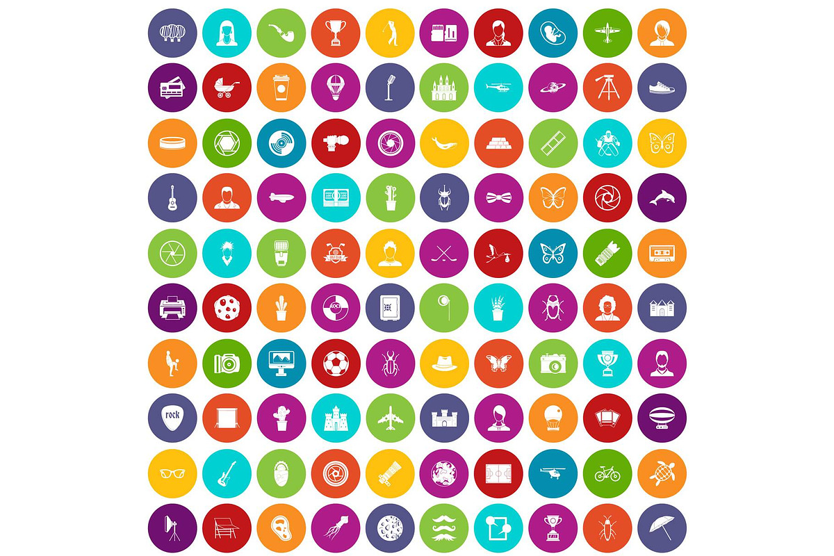 100 photo icons set color in Illustrations - product preview 8