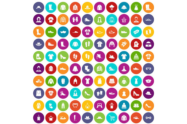 100 rags icons set color