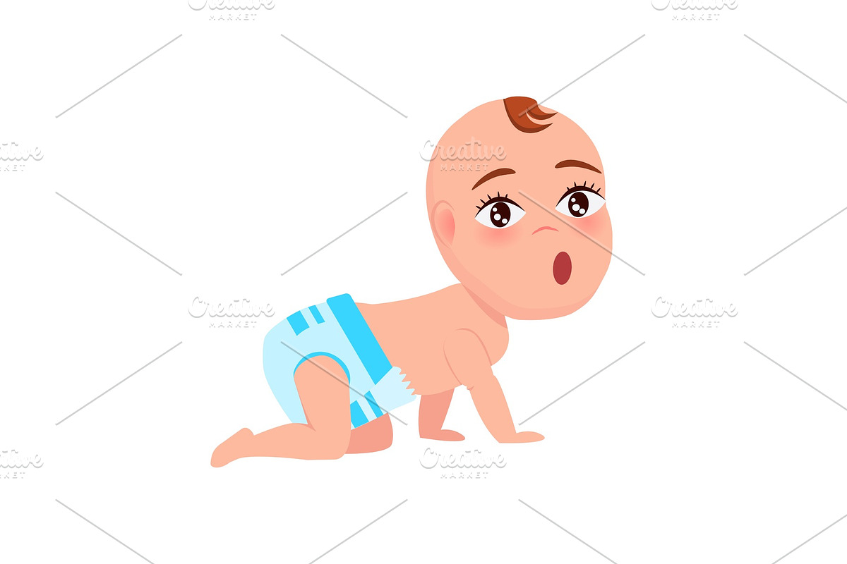 Toddler Infant in Diaper Crawl on in Illustrations - product preview 8