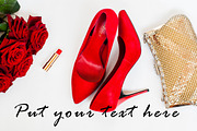 Red shoes and roses mock up image
