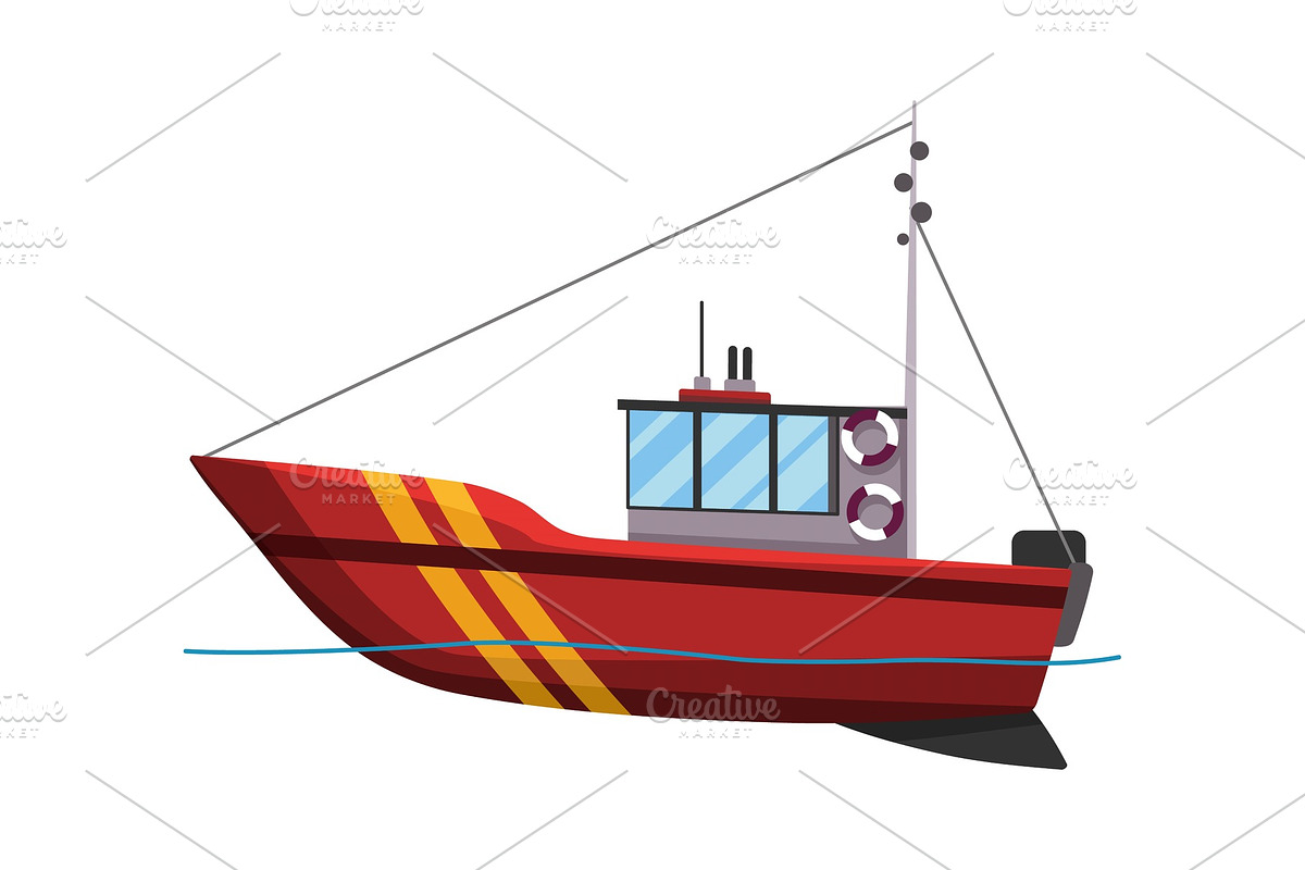 Fishing boat side view in Illustrations - product preview 8