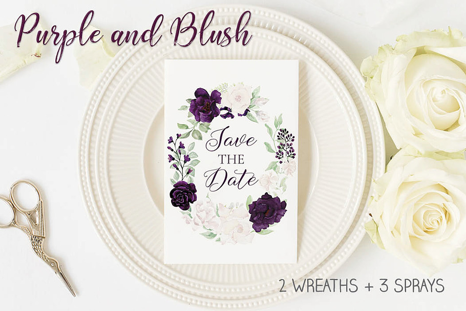 Purple and blush wreaths and sprays