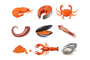 Set of seafood realistic objects